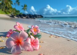 Plumeria, Kwiaty, Plaża, Morze, Grafika Kwiat