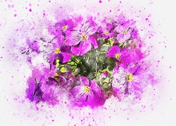 Różowe kwiaty w grafice paintgography