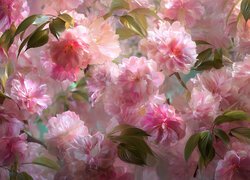 Różowe kwiaty wiśni japońskiej na rozmytym tle