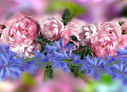 Różowe róże w kompozycji z dzwonkami