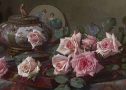 Różowe róże w malarstwie Pascala De Beucker