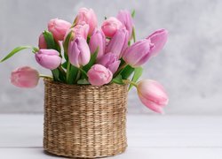 Bukiet kwiatów, Tulipany, Krople, Okrągły, Koszyk