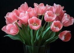 Różowe, Tulipany, Szklane, Naczynie