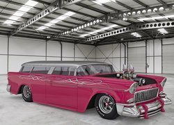 Różowy Chevrolet Bel Air Nomad Custom z 1955