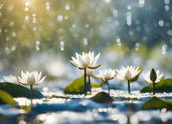 Białe, Lilie wodne, Kwiaty