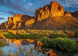 Góry, Skały, Rośliny, Rzeka, Salt River, Arizona, Stany Zjednoczone