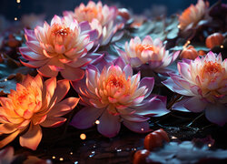 Rozświetlone lilie wodne w grafice
