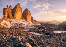 Góry, Dolomity, Skały, Pasmo górskie, Le Tre Cime, Promienie słońca, Kamienie, Włochy