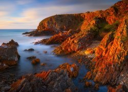 Rozświetlone, Skały, Morze, Zatoka, Stokes Bay, Wyspa Kangura, Kangaroo Island, Australia