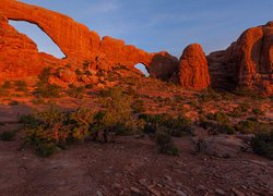 Formacje, Skały, Park Narodowy Arches, Krzewy, Utah, Stany Zjednoczone