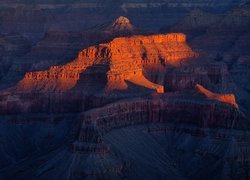 Park Narodowy Wielkiego Kanionu, Rozświetlone, Skały, Góry, Wielki Kanion Kolorado, Grand Canyon, Wschód słońca, Arizona, Stany Zjednoczone