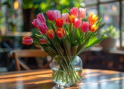Kwiaty, Tulipany, Kolorowe, Wazon
