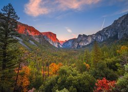 Stany Zjednoczone, Kalifornia, Park Narodowy Yosemite, Góry, Yosemite Valley, Dolina, Jesień, Drzewa, Las