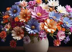Rozświetlony bukiet kolorowych kwiatów w wazonie