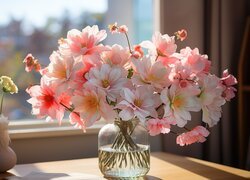 Rozświetlony bukiet kwiatów w wazonie na stole