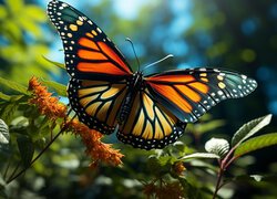 Owad, Kolorowy, Motyl, Kwiaty, Liście, Grafika