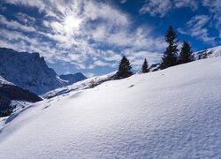 Zima, Góry, Śnieg, Promienie słońca