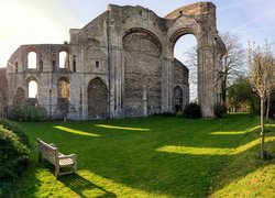 Anglia, Malmesbury, Ruiny, Kościół, Malmesbury Abbey, Trawa, Ławka