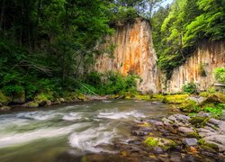 Skały, Las, Drzewa, Rzeka, Kamienie, Wąwóz Sounkyo, Kamikawa, Japonia