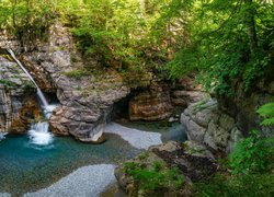 Hiszpania, Aragonia, Park Narodowy Ordesa y Monte Perdido, Drzewa, Skały, Kanion de Anisclo, Rzeka, Bellos River