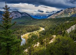 Rzeka Bow River i lasy w Parku Narodowym Banff