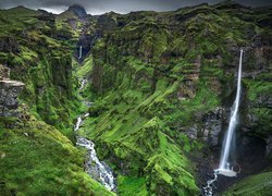Islandia, Wąwóz, Kanion Fjadrargljufur, Rzeka Fjadra, Wodospad