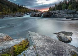 Norwegia, Region Buskerud, Rzeka Hallingdalselva, Skały, Drzewa