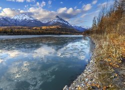 Góry, Rzeka, Matanuska River, Drzewa, Alaska, Stany Zjednoczone