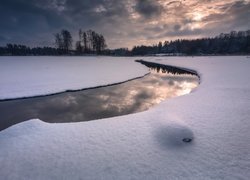 Zima, Rzeka, Drzewa, Polska, Podlasie