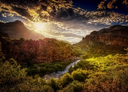 Stany Zjednoczone, Arizona, Rzeka Salt River, Góry, Wschód słońca