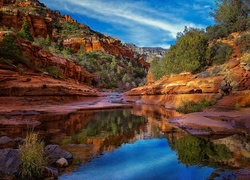 Stany Zjednoczone, Stan Arizona, Park stanowy Slide Rock, Kanion, Rzeka, Skały, Drzewa