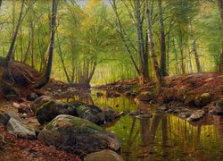 Rzeka w zielonym lesie na obrazie Pedera Monsteda