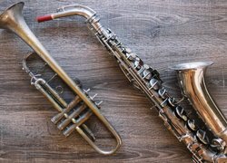 Instrumenty, Saksofon, Trąbka, Drewno