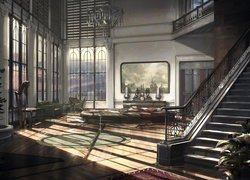 Gra, Dishonored 2, Salon, Schody, Okna, Wnętrze