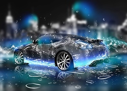 Grafika 3D, Samochód, Woda
