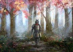 Samuraj na leśnej drodze