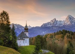 Niemcy, Bawaria, Berchtesgaden, Kościół, Sanktuarium Maria Gern, Góry, Alpy Salzburskie, Drzewa
