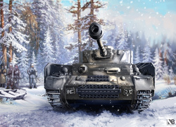 Scena w zimowym lesie z gry komputerowej World Of Tanks