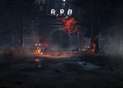 Dead by Daylight Resident Evil, Gra, Drzewa, Noc, Mgła, Ognisko, Raccoon City Police Department