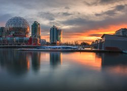 Kopuła, Muzeum Nauki, Science World at TELUS, Wieżowce, Rzeka Fraser, Vancouver, Kanada