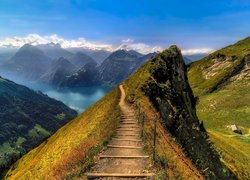 Ścieżka na szczycie góry z widokiem na Lake Lucerne