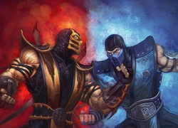 Mortal Kombat, Sub Zero, Scorpion, Lód, Ogień, Cios