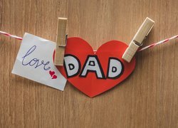 Dzień Ojca, Sznurek, Klamerki, Biała, Kartka, Serduszko, Napis, Love Dad, Deski