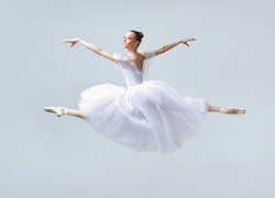 Kobieta, Baletnica, Balet, Skok, Biała, Sukienka, Baletki