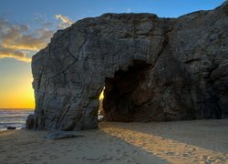 Francja, Bretania, Saint Pierre Quiberon, Morze, Ocean Atlantycki, Skały, Plaża, Wschód słońca