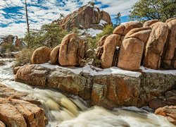 Góry, Skały, Granite Dells, Rzeka, Śnieg, Prescott, Arizona, Stany Zjednoczone