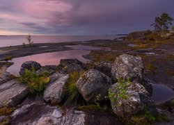 Rosja, Karelia, Jezioro Ładoga, Głazy, Skały, Drzewa