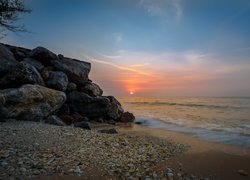 Morze, Skały, Kamienie, Plaża, Wschód słońca, Tajlandia