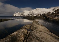 Morze, Skały, Ośnieżone, Góry, Wyspa Senja, Norwegia
