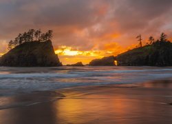 Skały na plaży La Push Beach o zachodzie słońca